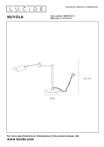 Lucide NUVOLA - Lámpara de escritorio - Ø 20 cm - LED Regul. - 1x9W 3000K - Cromo mate - TECHNISCH